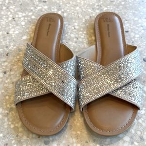 Rhinestone Slide Sandals Sz 10